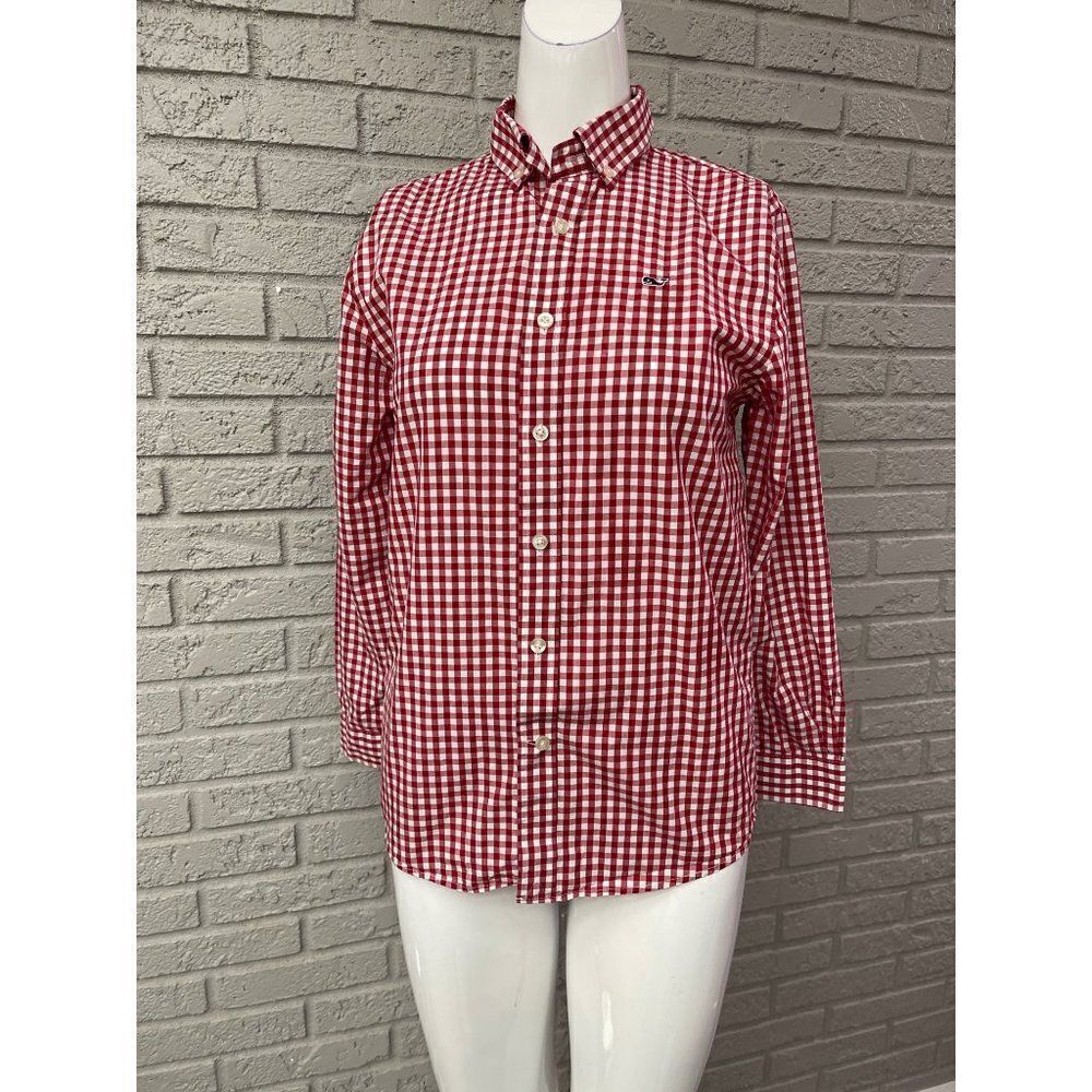 Vineyard Vines Red & White Plaid Print Button Down Shirt Size M